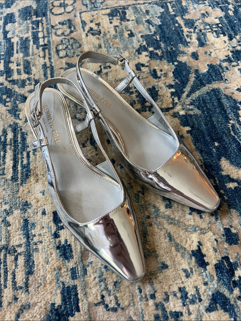Kenneth Cole Metallic Silver Slingback Kitten Heels